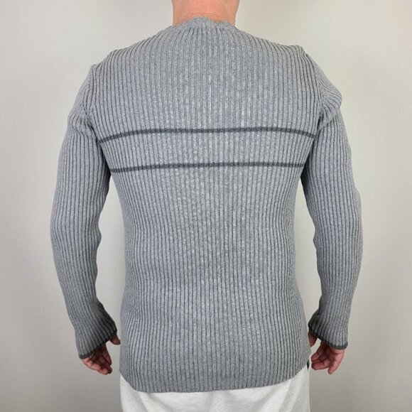 Club Monaco Gray Striped Ribbed Knit Crewneck Sweater Large - Picture 8 of 16